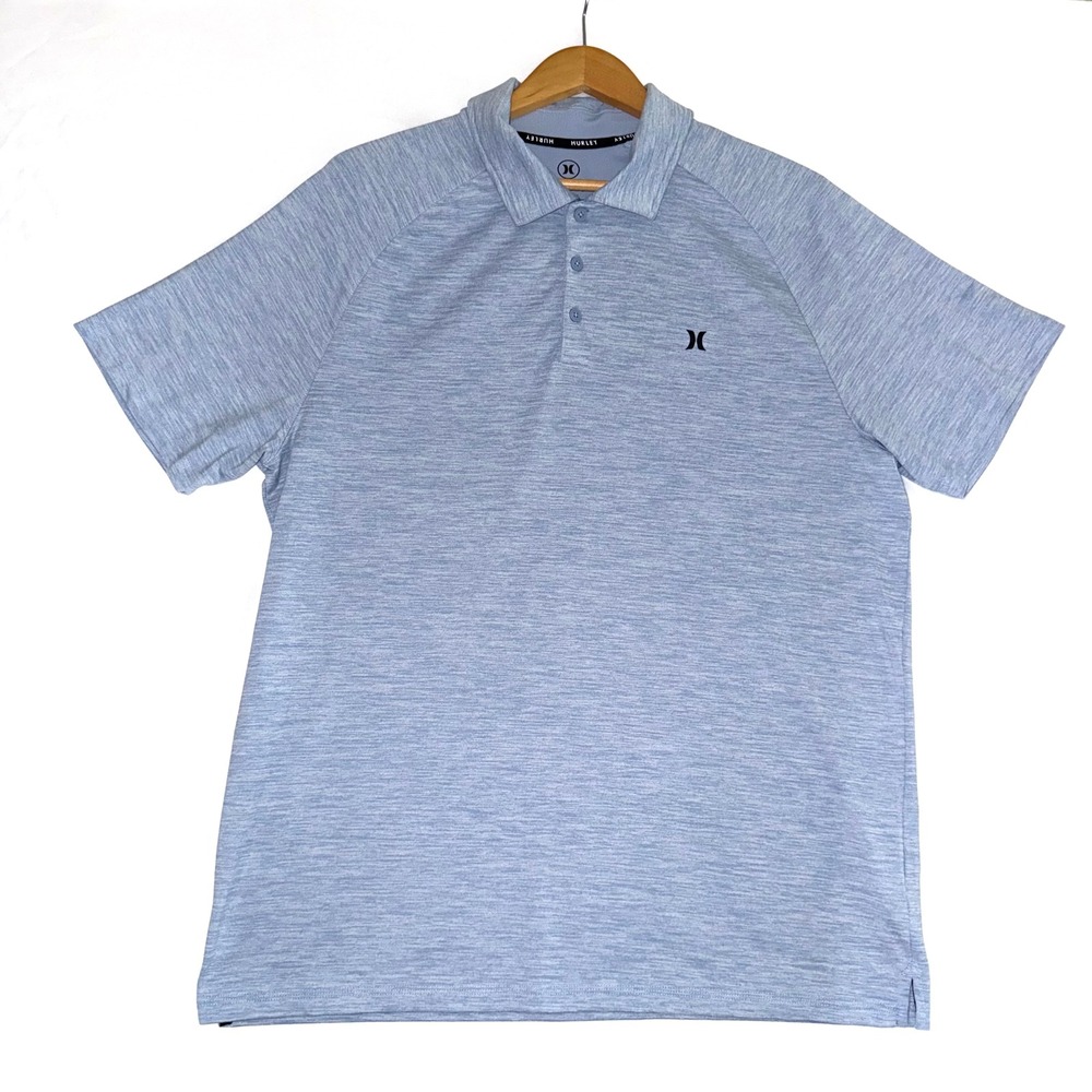 Hurley Men's Large Heather Blue Performance Polo Shirt Stretch Golf Casual L